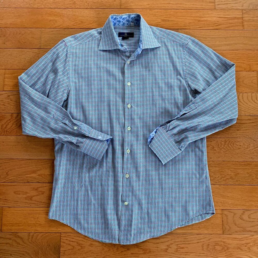 Eredi Pisano Shirt Mens 16.5 42 Houndstooth Floral Button Up Italy Multicolor‎